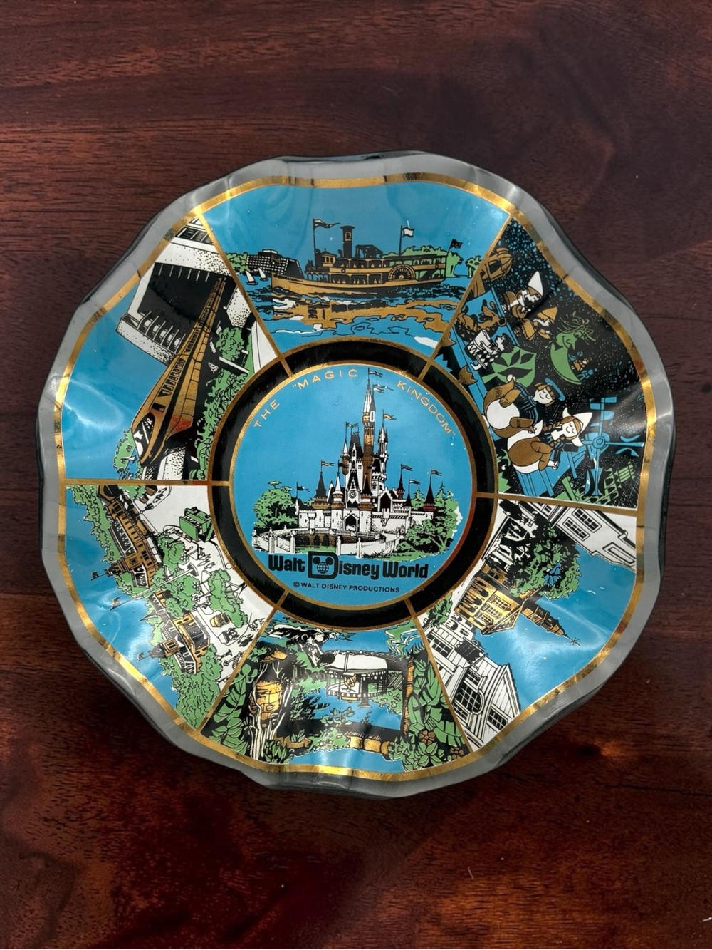 VTG Walt Disney World Magic Kingdom Glass Trinket Bowl Dish Cinderella Castle